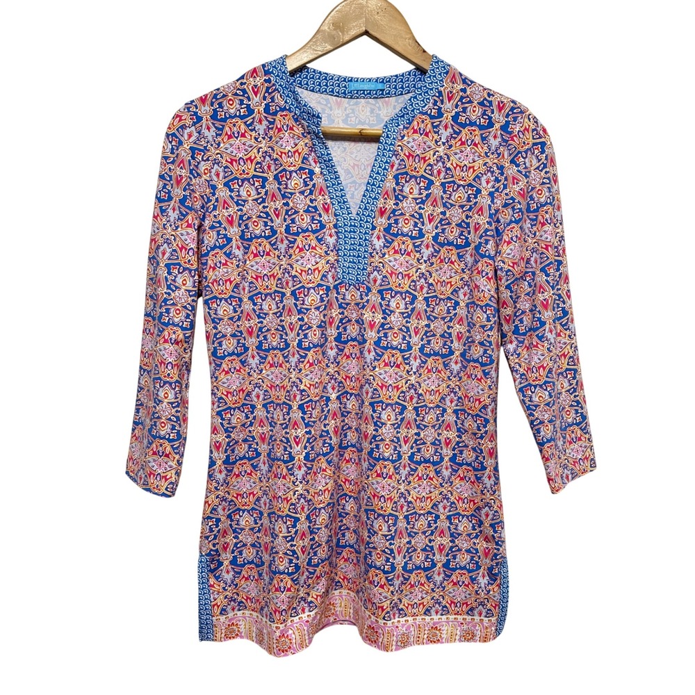J. McLaughlin Tunic Top Womens‎ Small Catalina Cloth Paisley 3/4 Sleeve Preppy